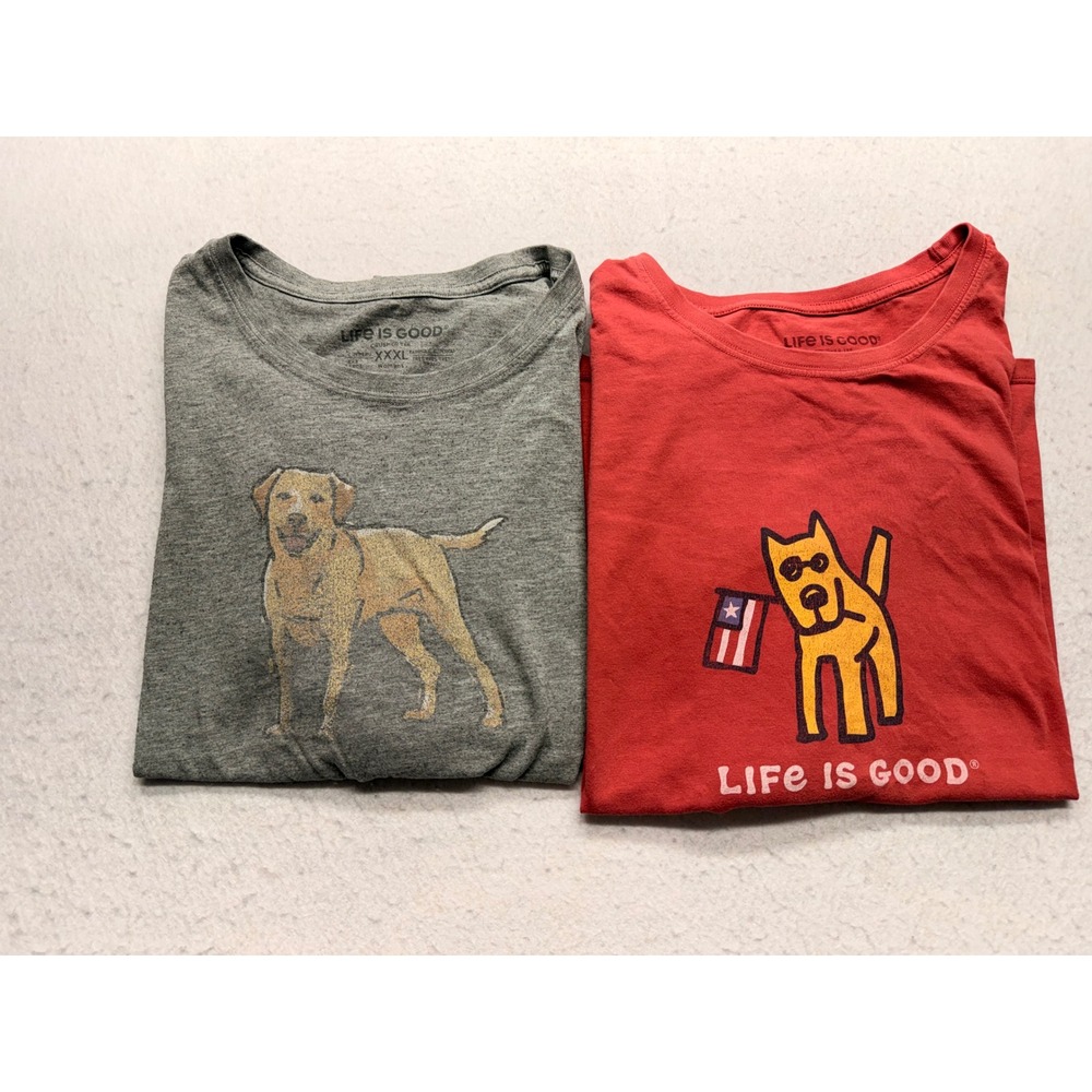 Life is Good Crusher Tee Bundle 2PK Womens XXXL Red Jake Gray Lab Dog T-Shirts